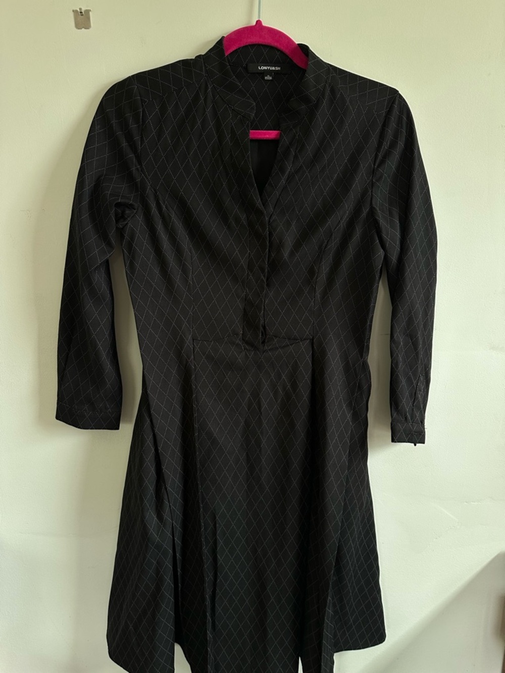 Longchamp Black Long-Sleeve Diamond-Print Fit-and-Flare Dress